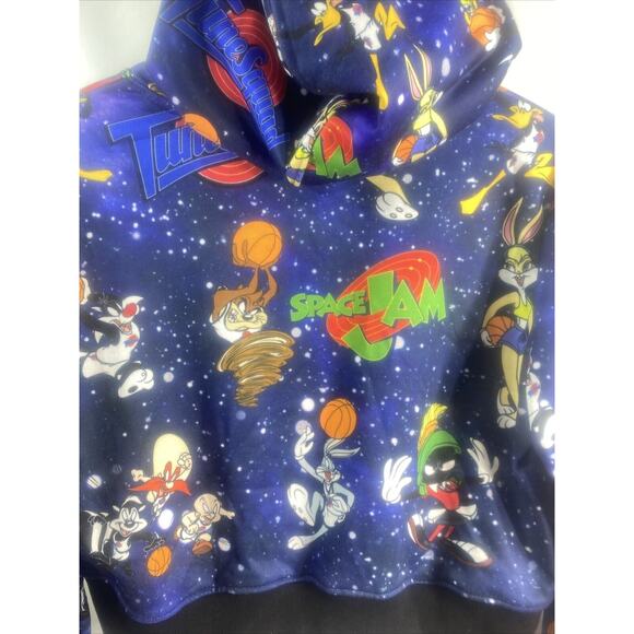 Space Jam Tune Squad Crop Top Hoodie Rare Size Juniors XL 44" Chest 18" Length - Picture 4 of 16
